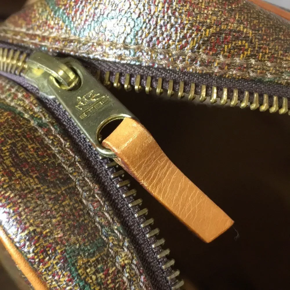 ETRO MILANO Red Paisley Coated Canvas Vachetta Top Handle Briefcase Laptop Bag
